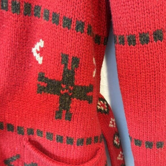 Sundance women’s heritage red southwestern 100% lambs wool tie cardigan size M - Picture 9 of 14